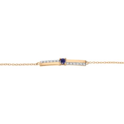 Bracelet en vermeil chaîne avec Saphir véritable et rails de Topazes blanches 16+3cm