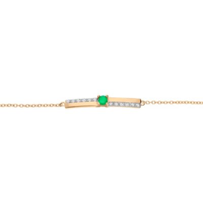 Bracelet en vermeil chaîne avec Emeraude véritable et rails de Topazes blanches 16+3cm
