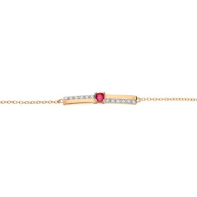 Bracelet en vermeil chaîne avec Rubis véritable et rails de Topazes blanches 16+3cm