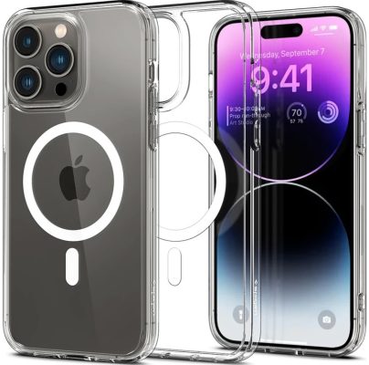 Spigen Ultra Hybrid - Coque Apple iPhone 14 Pro Coque Arrière Rigide Antichoc Compatible MagSafe - Transparent