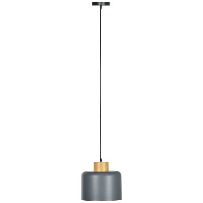 HOMCOM Suspension luminaire design moderne hauteur ajustable douille E27 abat-jour en métal et bois Ø 28