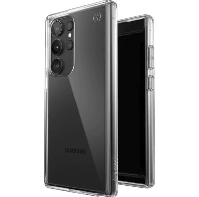 Speck Presidio Perfect Clear - Coque Samsung Galaxy S23 Ultra Coque Arrière Rigide Antichoc - Transparent