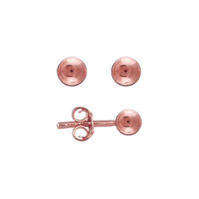 Boucles d'oreilles en plaqué or rose boule de 4mm et fermoir poussette