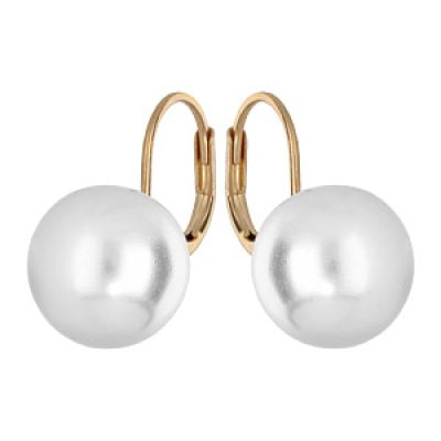 Boucles d'oreille en plaqué or avec perle blanche de synthèse 12mm et fermoir dormeuse