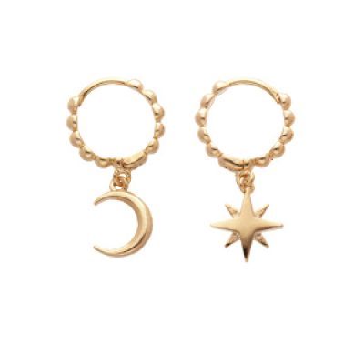 Créoles en plaqué or motif boule et pampille étoile et lune