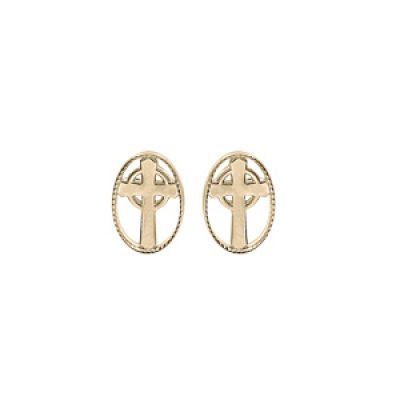 Boucles d'oreille en plaqué or ovale motif croix