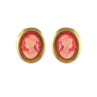 Boucles d'oreilles en plaqué or Camée rose avec tour lisse et fermoir poussette