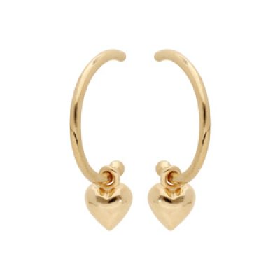 Boucles d'oreille en plaqué or demi anneau avec pampille coeur et fermoir poussette