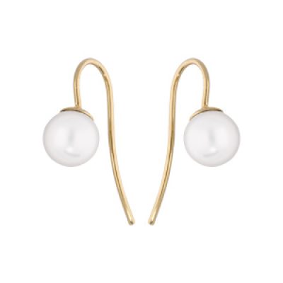 Boucles d'oreille passantes en plaqué or avec perle blanche irisée 8mm