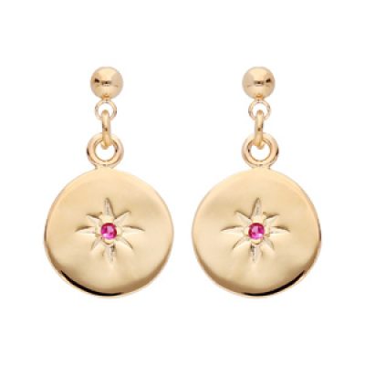 Boucles d'oreille pendantes en plaqué or avec pastille étoile oxyde rose et fermoir poussette
