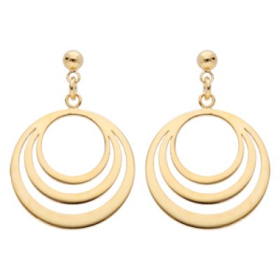 Boucles d'oreille pendantes en plaqué or avec 3 cercles suspendus et fermoir poussette