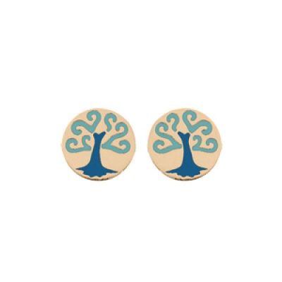 Boucles d'oreille en plaqué or motif arbre de vie bleu et fermoir poussette
