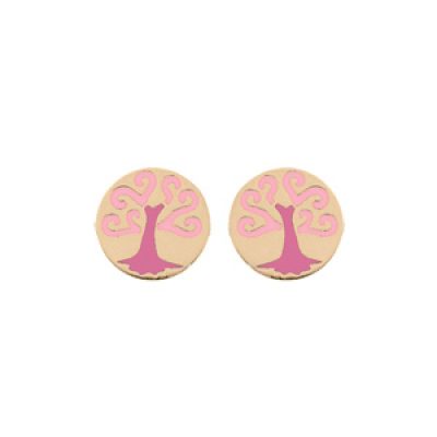 Boucles d'oreille en plaqué or motif arbre de vie rose et fermoir poussette