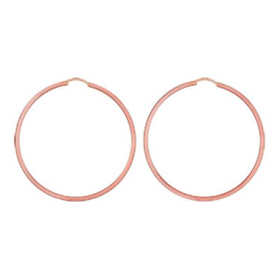Créoles en plaqué or rose fil lisse - largeur 2mm et diamètre anneaux 55mm