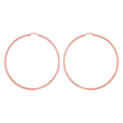 Créoles en plaqué or rose fil lisse - largeur 2mm et diamètre anneaux 65mm