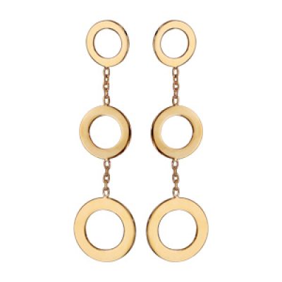 Boucles d'oreille pendantes en plaqué or 3 anneaux avec chaînette fermoir poussette