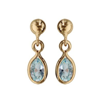 Boucles d'oreille pendantes en plaqué or avec navette bleu ciel et fermoir poussette