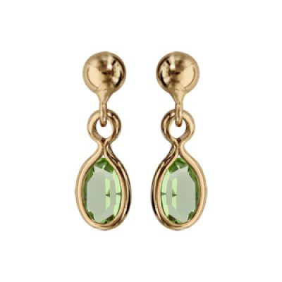 Boucles d'oreille pendantes en plaqué or avec navette vert foncé et fermoir poussette