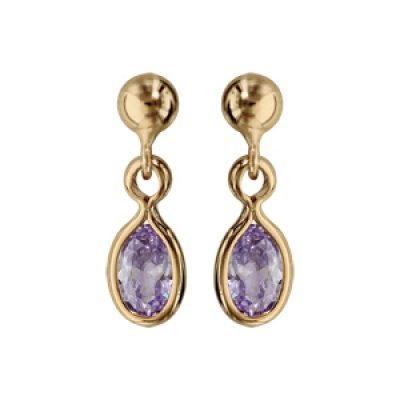 Boucles d'oreille pendantes en plaqué or avec navette violet clair et fermoir poussette