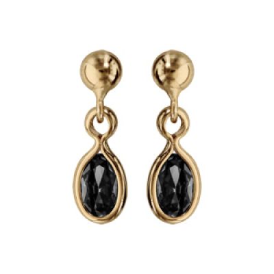 Boucles d'oreille pendantes en plaqué or avec navette noire et fermoir poussette