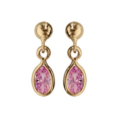 Boucles d'oreille pendantes en plaqué or avec navette rose et fermoir poussette