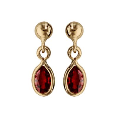 Boucles d'oreille pendantes en plaqué or avec navette rouge et fermoir poussette
