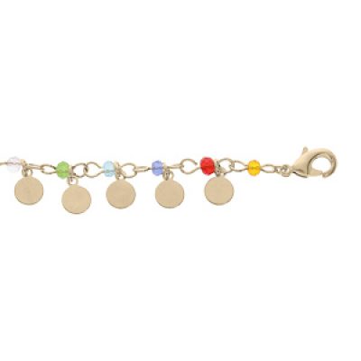 Bracelet en plaqué or chaîne avec pampilles et perles multi couleurs 17+3cm