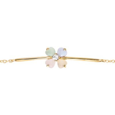 Bracelet en plaqué or chaîne avec fleur de verre opaque pastel 16+2cm