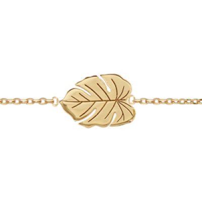 Bracelet en plaqué or chaîne avec feuille bananier - longueur 16+2cm