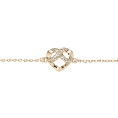 Bracelet en plaqué or chaîne avec coeur et infini oxydes blancs sertis 16+3cm