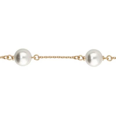 Bracelet en plaqué or chaîne et perles blanches de synthése 16+3cm