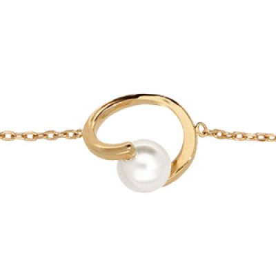 Bracelet en plaqué or chaîne avec perle blanche de synthése 15+2cm