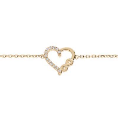 Bracelet en plaqué or chaîne avec coeur et infini oxydes blancs sertis 16+2cm