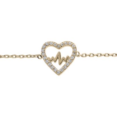 Bracelet en plaqué or chaîne avec coeur et courbe oxydes blancs sertis 16+2cm