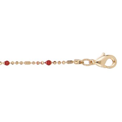 Bracelet en plaqué or boules et perles rouges 15+3cm
