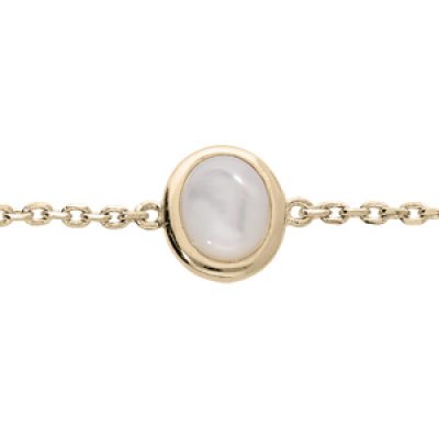Bracelet en plaqué or chaîne avec Nacre véritable cerclée 16+3cm
