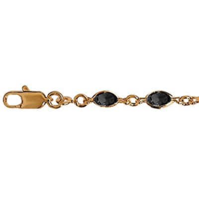 Bracelet en plaqué or maillons ornés d'oxydes noirs en forme de navette - longueur 18cm