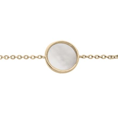 Bracelet en plaqué or chaîne avec rond de Nacre blanche véritable 10mm 16+2cm