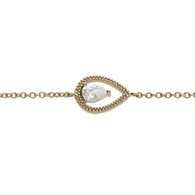 Bracelet en plaqué or chaîne avec goutte ajourée oxyde blanc serti 16+2cm