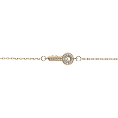 Bracelet en plaqué or chaîne avec clef oxydes blancs sertis 16+3cm