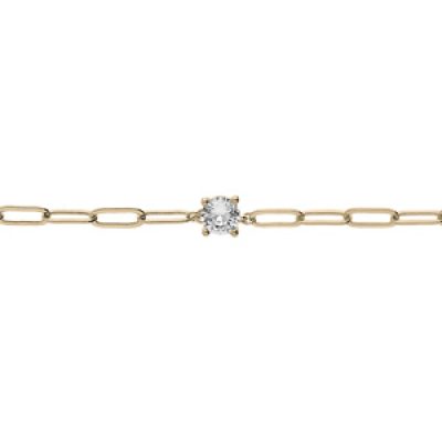 Bracelet en plaqué or maille rectangulaire avec 1 oxyde blanc serti 16+3cm