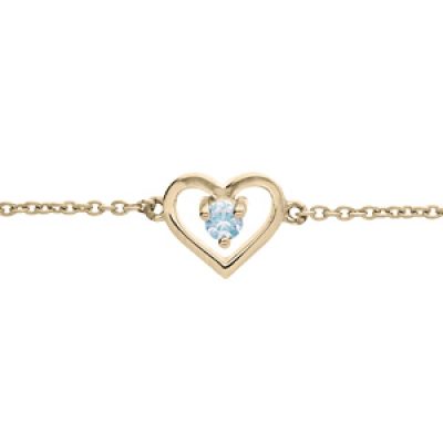 Bracelet en plaqué or chaîne avec coeur et oxyde bleu ciel 14+3cm