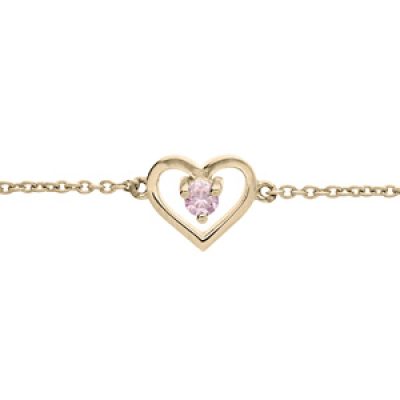 Bracelet en plaqué or chaîne avec coeur et oxyde rose 14+3cm