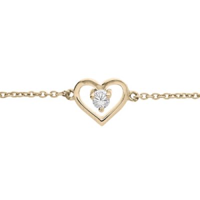 Bracelet en plaqué or chaîne avec coeur et oxyde blanc 14+3cm