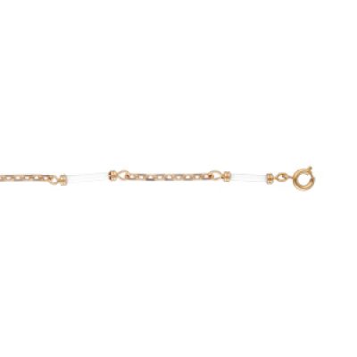 Bracelet en plaqué or chaîne avec tubes blancs 18cm