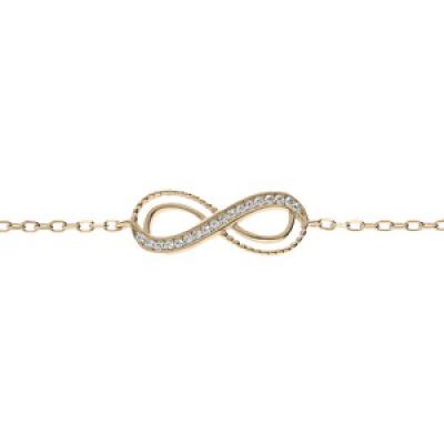 Bracelet en plaqué or chaîne avec infini oxydes blancs sertis 16+3cm