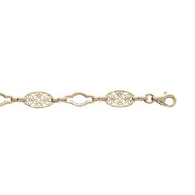 Bracelet en plaqué or chaîne avec filigrane ovale et maillons ajourés 16+3cm