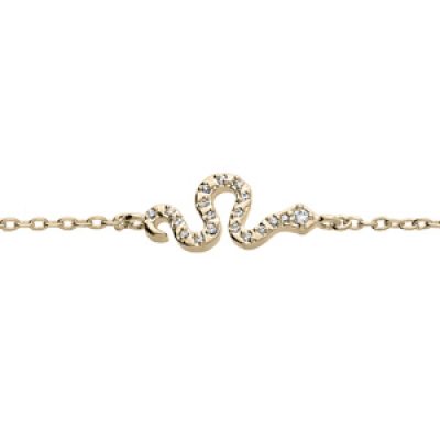 Bracelet en plaqué or chaîne avec serpent et oxydes blancs sertis 16+3cm