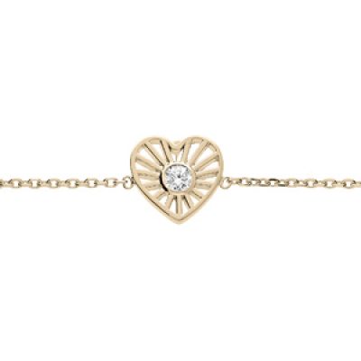 Bracelet en plaqué or chaîne avec coeur et soleil oxyde blanc serti 16+2cm