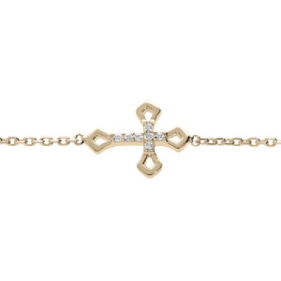 Bracelet en plaqué or chaîne avec croix et oxydes blancs sertis 16+2cm
